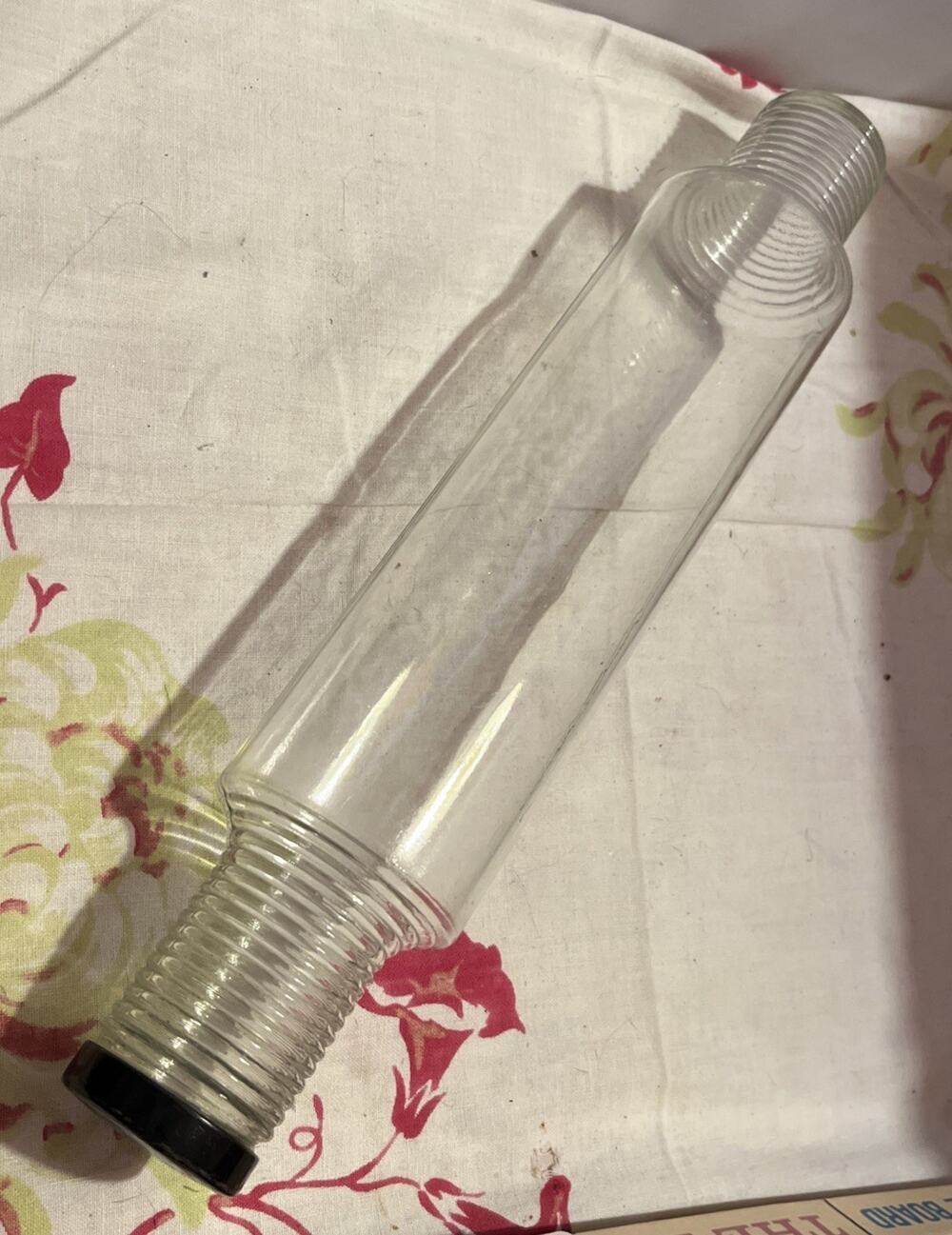 1940's-1950's Art Deco Glass Rolling Pin w/Screw-on Lid 14" Long